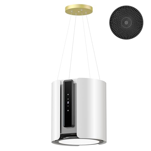 FIREGAS Campana Extractora de Isla, Campana de Techo con Panel Táctil y Mando, 480m³/h,9 Velocidades,Motor sin Escobillas, Blanco