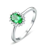 BWDHJLEY Anillo de oro blanco de 18 quilates, anillo de esmeralda con flor ovalada verde, oro blanco, para mujer, boda, compromiso, joyería real 750, K 1/2, Oro blanco de 18 quilates, Esmeralda