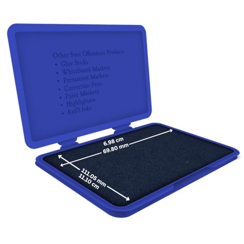 Image of Soni Officemate Medium Stamp Pad - Blue | Pack of 3| Quick-Dry, Smudge-Free Ink | Crisp Impressions | Refillable | for Office, Craft & DIY