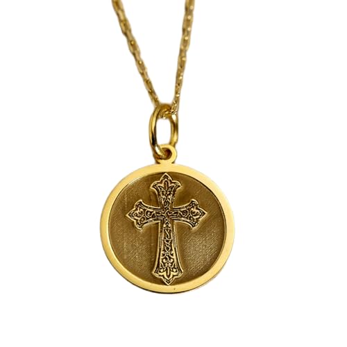 Collar de plata de ley 925 con colgante de cruz cristiana LKBEADS de 24 mm