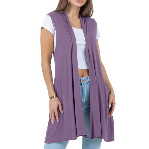 Image of Azules Sleeveless Long Cardigan for Women with Pockets - Lightweight Open Front, Flowy Dressy Layer for Work or Casual Wear
