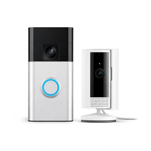 NEW RlNG Camera - Starter Set with Battery Doorbell and Indoor Cam - Satin Nickel and White