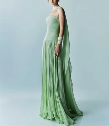 Women Royal Elegant Strapless A-Line Prom Dress Flowing Hand-Pleated Silk Evening Gown for Formal Party4