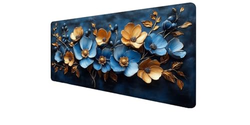 Tapis souris XXL étanche pour une précision améliorée sur PC avec bords cousus et motif fleur