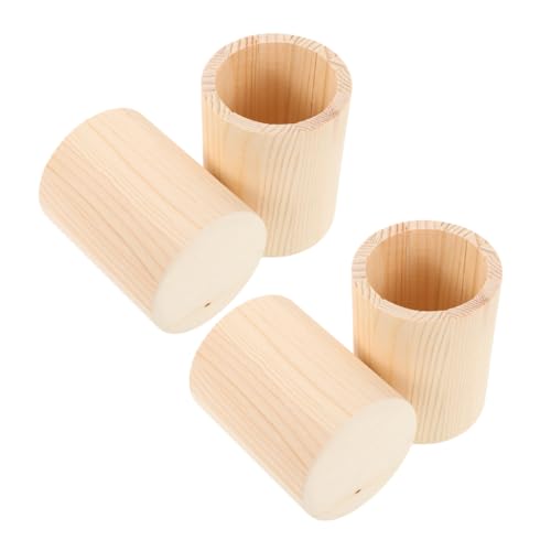 TEMPNAP 4個 木製ペン立て 無塗装 用 ペン収納 筆筒 化粧ブラシホルダー 机上整理 木製オーガナイザー 小物収納ボックス