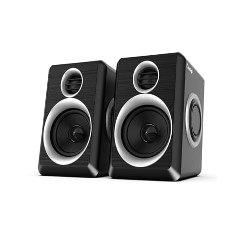 Computer Speakers, 2.0 Speakers for PC or Laptop, 3.5mm Aux Input, USB-Powered PC Speakers with Deep Bass, Suitable for Desktop Computers/Laptops Built in 4 Speaker Diaphragms (Black+Sliver)