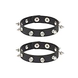 Fuqimanman2020 Punk Leather Spike Rivet Bracelets Set Faux Studded Cuff Bangle Goth Black Wristband Strap for Men Women Biker Halloween Party Deco Jewelry (2pcs A)
