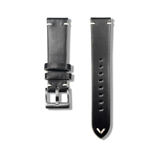 Bracelet de montre cuir véritable fait main 22mm noir épais pour homme
