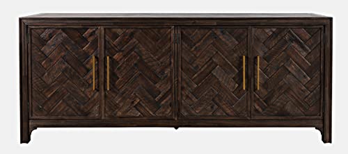 Image of Jofran Acacia Wood Accent Cabinet with 4 Doors and Adjustable Shelves, Mid-Century Modern Storage Cabinet for Living Room, Brushed Brown