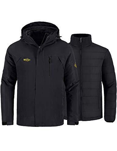 Wantdo Men's 3-in-1 Ski Jacket Winter Parka Detachable Puffer Liner Black M