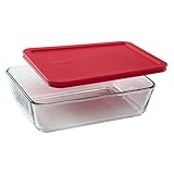 PYREX Containers Simply Store 6-cup Rectangular Glass Food Storage Red Plastic Covers ... (Pack of 4 Containers)