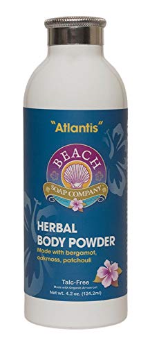 Atlantis Scent Talc-Free Organic Body Powder (Patchouli, Bergamot, Oakmoss Essential Oils). Made and Sold by Beach Organics. 4.2 oz.