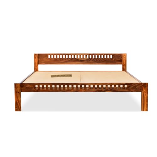 Image of SANKAT MOCHAN Industries Solid SHEESHAM Honey Brown Wooden Queen Size Bed Double Bed Furniture for Bedroom (Matters Size 60 * 72) (Honey Finish)