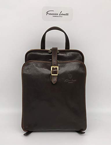 Sac à dos en cuir véritable d'Italie marron foncé trois compartiments de luxe