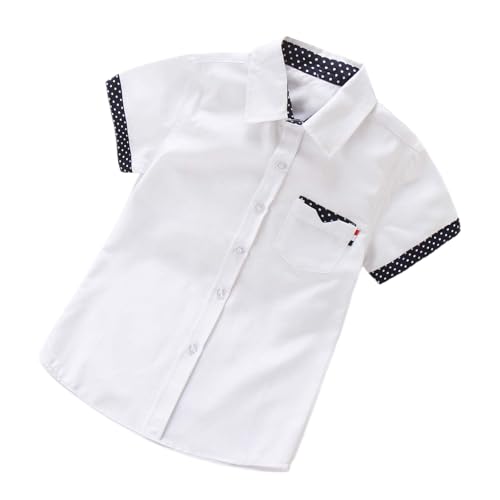 Camicia estiva a maniche corte per il tempo libero per bambini piccoli con scollo rotondo e stampa a pois sul davanti, adatta per la vela. T Shirt Ragazzi Cool, bianco, 5-6 Anni
