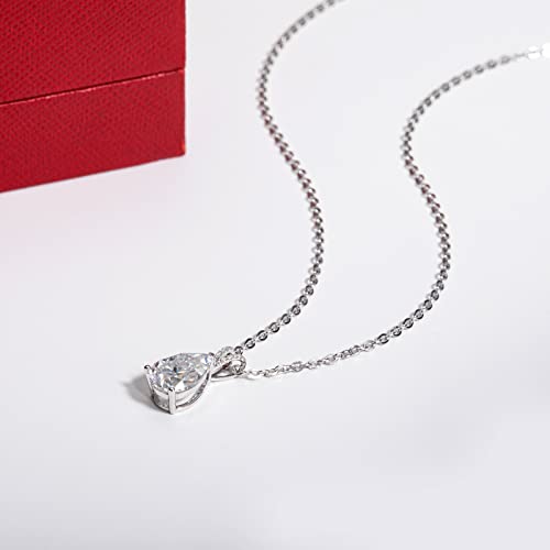 Cadyno 14K Solid Real White Gold Moissanite Necklace, Pear Cut 1Cttw D Color Lab Created Diamond Gifts For Women #TOP6