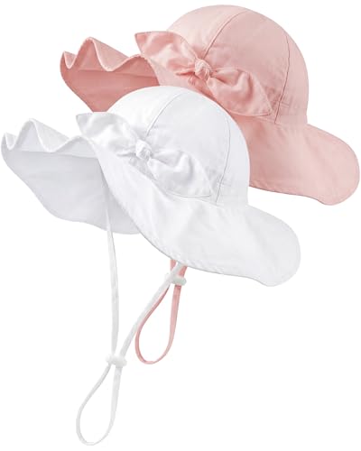 HONGTEYA Baby Sun Hat Cotton Stripe Bow Wide Brim Toddler Beach Bucket Hat - image 1