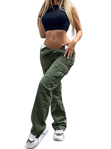 High Waisted Cargo Pants for Women Baggy Straight Wide Leg Pants with Pockets Y2k Streetwear