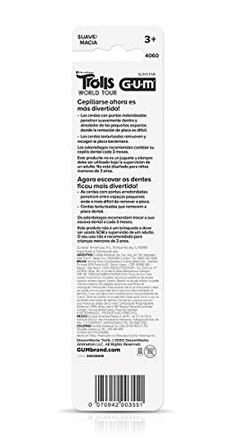 Escova Dental Infantil GUM Trolls, cerdas macias e limpador de língua, 2 unid, Gum, Sortidas