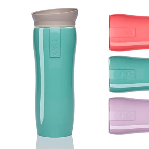 Shuyao Teamaker - blickdichte Tea to Go Thermo Trinkflasche in mint glossy - made in Germany - 100°C hitzefest - 360ml - integriertes Teesieb Cover