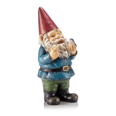 Alpine Corporation | 12"H Outdoor Garden Gnome Yard Statue with Bird Accent — Whimsical Hand-Painted Décor for Lawn, Patio & Flower Beds — Multicolor Finish