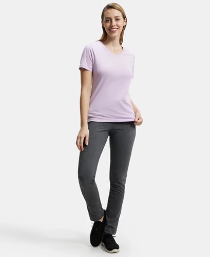 Image of Jockey AW89 Women Super Combed Cotton Rich Fabric Relaxed Fit V-Neck Half Sleeve T-Shirt