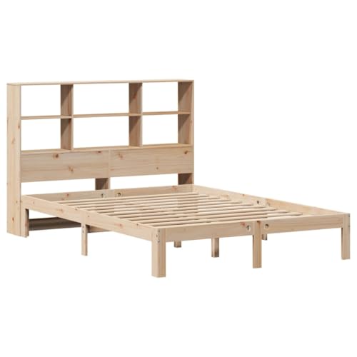 vidaXL Massivholzbett, Bett Kopfteil mit Bücherregal ohne Matratze, Bettgestell mit Lattenrost, Holzbett Doppelbett für Schlafzimmer, 140x200cm Kiefer