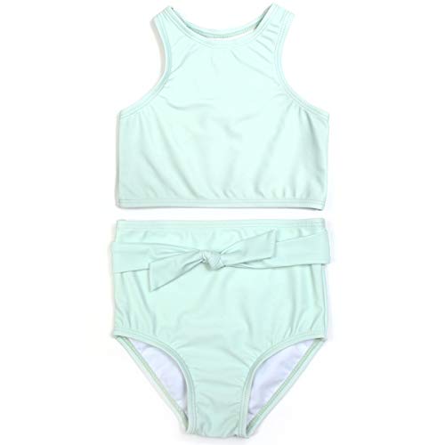 SwimZip Girls' Halter Top Bikini Bottom UPF 50+ 2 Piece Light Blue - 18-24 Month