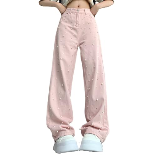 LAFOURAM Petite Jeans for Women 5 FT Short Wide Leg Baggy Streetwear Pearl Embellished Denim Pants3