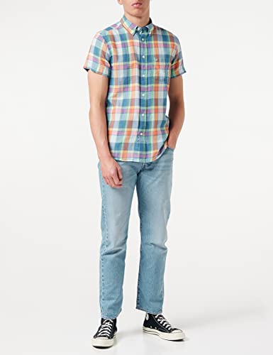 Wrangler SS 1 Pkt Button Down Camisa, Multicolor (Tangerine Xuj), Small para Hombre