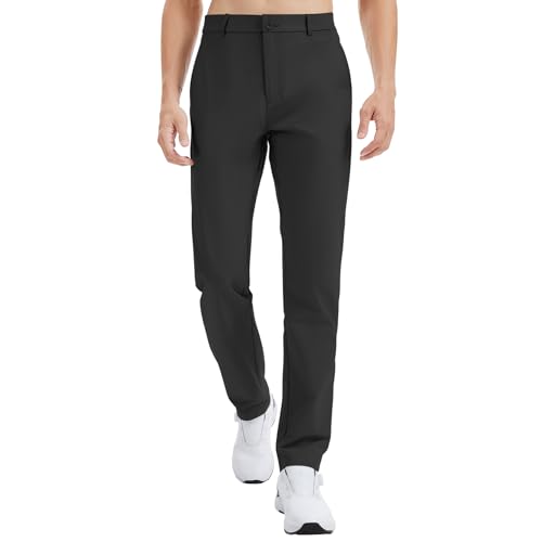 32"/34"/36"/38" Tall Mens Golf Pants Work Dress Pants Stretch Lightweight Classic Fit Casual Trousers with Pockets (Black,30W*36L)