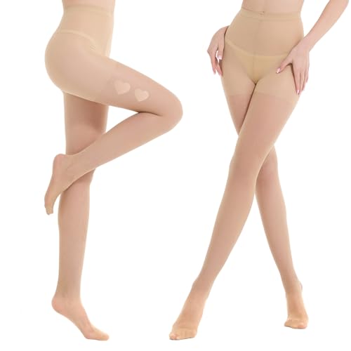 MEME&WEWE 2 Pairs Pantyhose for Women, 20D High Waist Stocking Sheer Tights for Women with Reinforced Toes