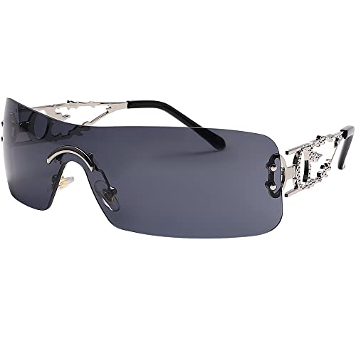 Image of SENMARIES Rimless Y2k Sunglasses For Women Men Rectangle Vintage glasses Fashion Flame Metal Sunglass Frameless Retro Eyewear