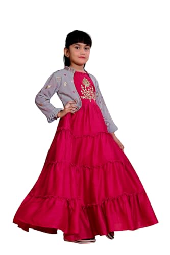 Image of White Button Girls Jacket Style Gown | Designer Embroidered Maxi Dress for Weddings
