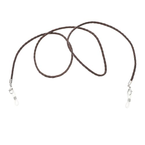 Hemoton Mask Lanyard and Glasses Holder, Fashion Pu Leather Braided Chain Strap, Comfortable around Neck for Adults, Light Brown Eyewear Accessory for Face Mask and Glasses