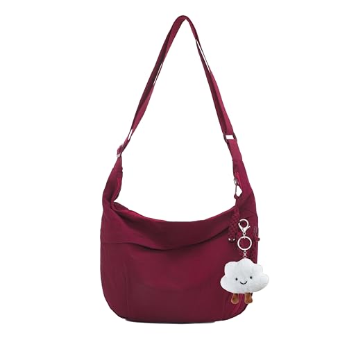 KUBFDL Crossbody Bag Women's Crescent Moon Shoulder Bag, Nylon Shoulder Bag, Hobo Halfmoon Bag with Adjustable Shoulder Strap, for Women, Men, Work, Office, Travel, Shopping, burgundy, 31 cm (L) x 26