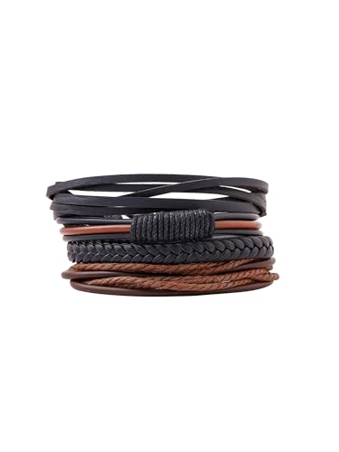 Yellow Chimes Men's Leather Bracelets for Men Multi PCS Combo Leather Wraps Casual Wear Leather Bracelets Black One Size