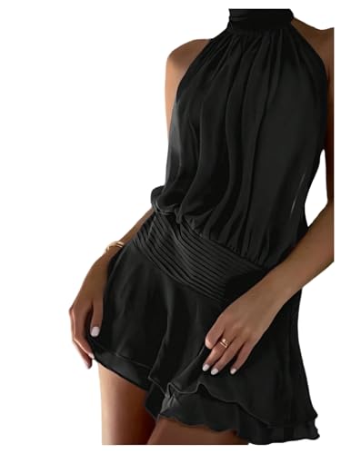 Image of Floerns Women's Summer Mini Dress Sleeveless Halter Backless Ruched Date Night Layered A Line Dresses