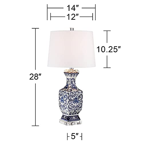 Barnes and Ivy Iris Traditional Country Cottage 3-Way Table Lamp with Table Top Dimmer 28" Tall Blue White Floral White Porcelain Drum Shade Living Room Bedroom House Bedside - Image 5