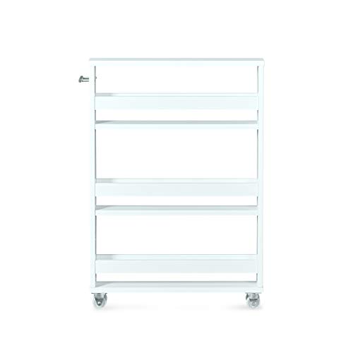 MUSEHOMEINC Compact Space Kitchen Pantry4 Tier Kitchen Removable Storage Cart Slim Slide Out Rolling Pantry Shelf for Narrow SpacesWhite
