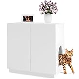 Amunrbrek Large/Tall Litter Box Enclosure, Modern Wooden Litter Box Furniture for XL Litterbox with Hidden Storage as Sideboard Cabinet (White)