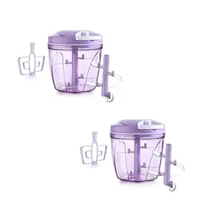 CLVJ (Set of 2) 2 in 1 (Cutting Blade and Beating Blade) Mini Plastic Handy Chopper, Vegetable Fruit Nut Onion Chopper, Hand Meat Grinder Mixer Food Processor (1000ml) (Purple)