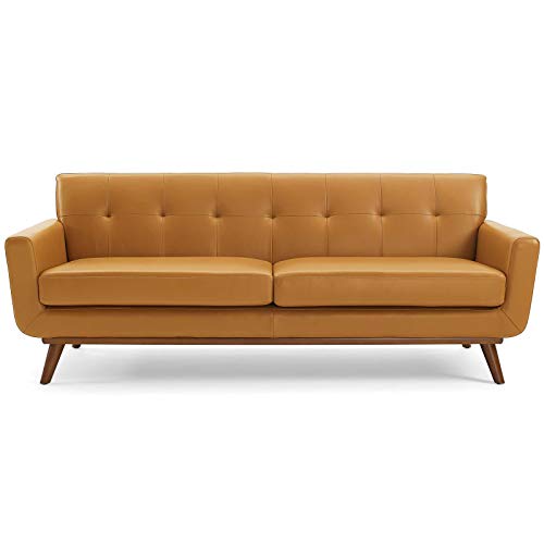 Modway Engage Sofa In Top-Grain Leather Living Room Lounge Tan #TOP4