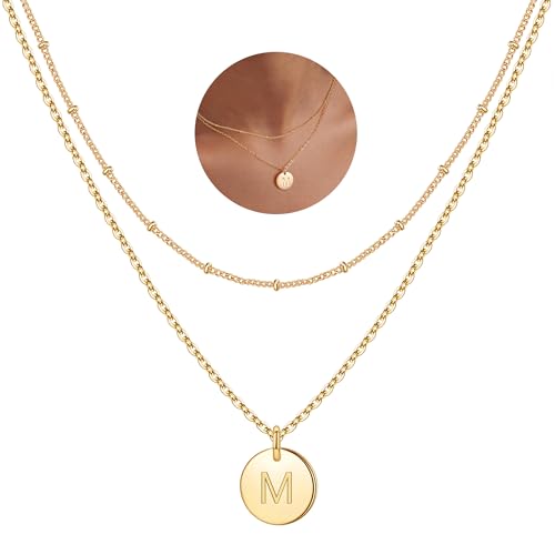 IEFWEEL Gold Initial Necklaces for Women, Letter M...