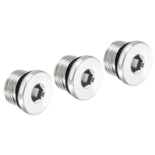 PATIKIL 9/16-18UNF Internal Hex Head Pipe Fitting Plug, 3 Pack Male Thread 45# Steel Socket Plug with Sealing Ring for Terminate Pipe Ends