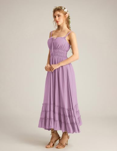 Scarlet Darkness Women's Summer Maxi Dress 2026 Boho Sleeveless Ruffle Flowy Milkmaid Sundress with Pockets Light Purple 2XL — view 3
