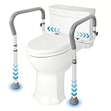 LIVINGbasics Toilet Safety Rails, Adjustable Height and Width, Stable Rubber Feet, 300lb Load, Free Standing Aluminum Frame Raised Toilet Seat for Seniors, Handicapped and Disabled