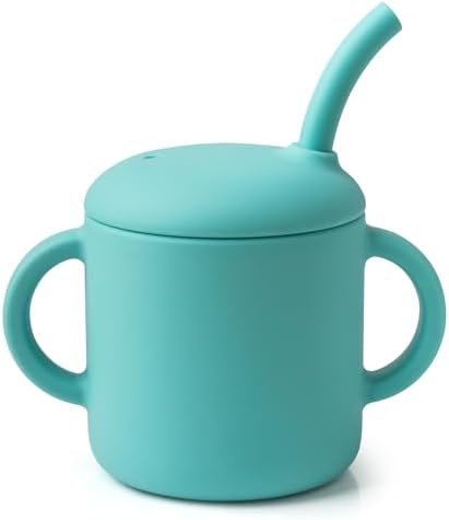 Silicone Baby Straw Cup for Babies 6+ Months, 6 oz BPA-Free Food Grade Silicone Training Cup with Soft Straw & Leak-Resistant Lid, Easy-Grip Toddler Sippy Cup for Baby Led Weaning & Self-Feeding