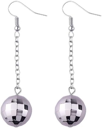 Disco Ball Earring for Music Lover Silver Disco Mirrorball Accessory 70s Music Halloween Dance Party Costume Musicy Festival Dangle Punk Hook Earring Cowgirl Musician Rave Outfit Accessories image 2