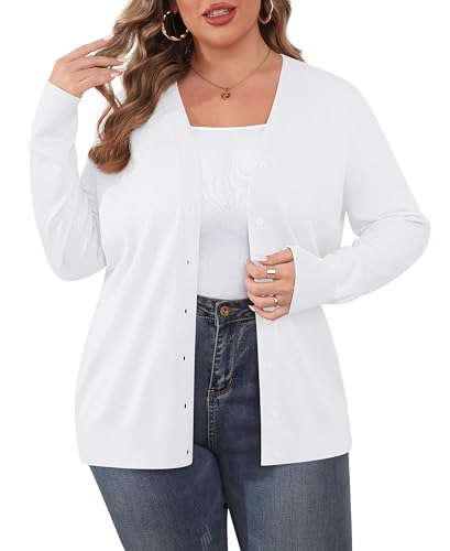 Image of TIANZHU Plus Size Cardigan for Women Button Open Front Long Sleeve V Neck Comfy Lightweight Sweaters XL-4XL